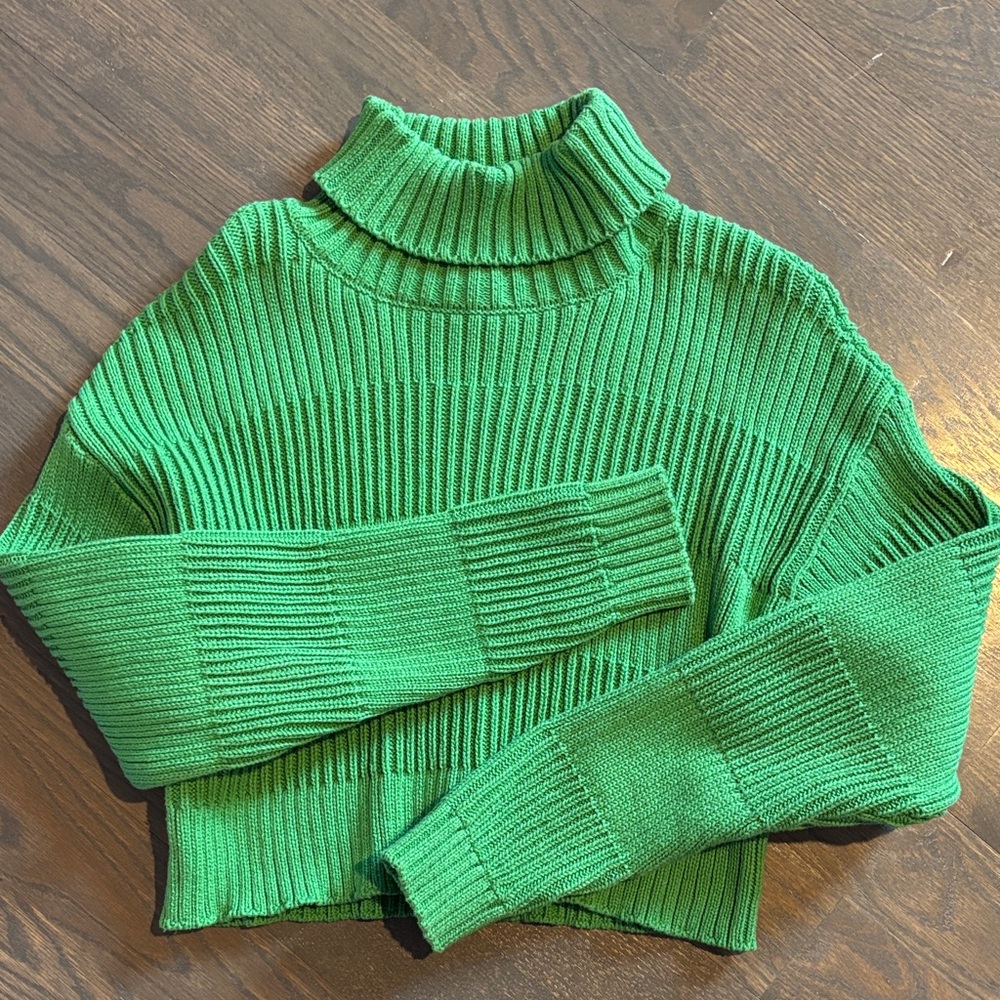 Green Turtleneck crop Sweater